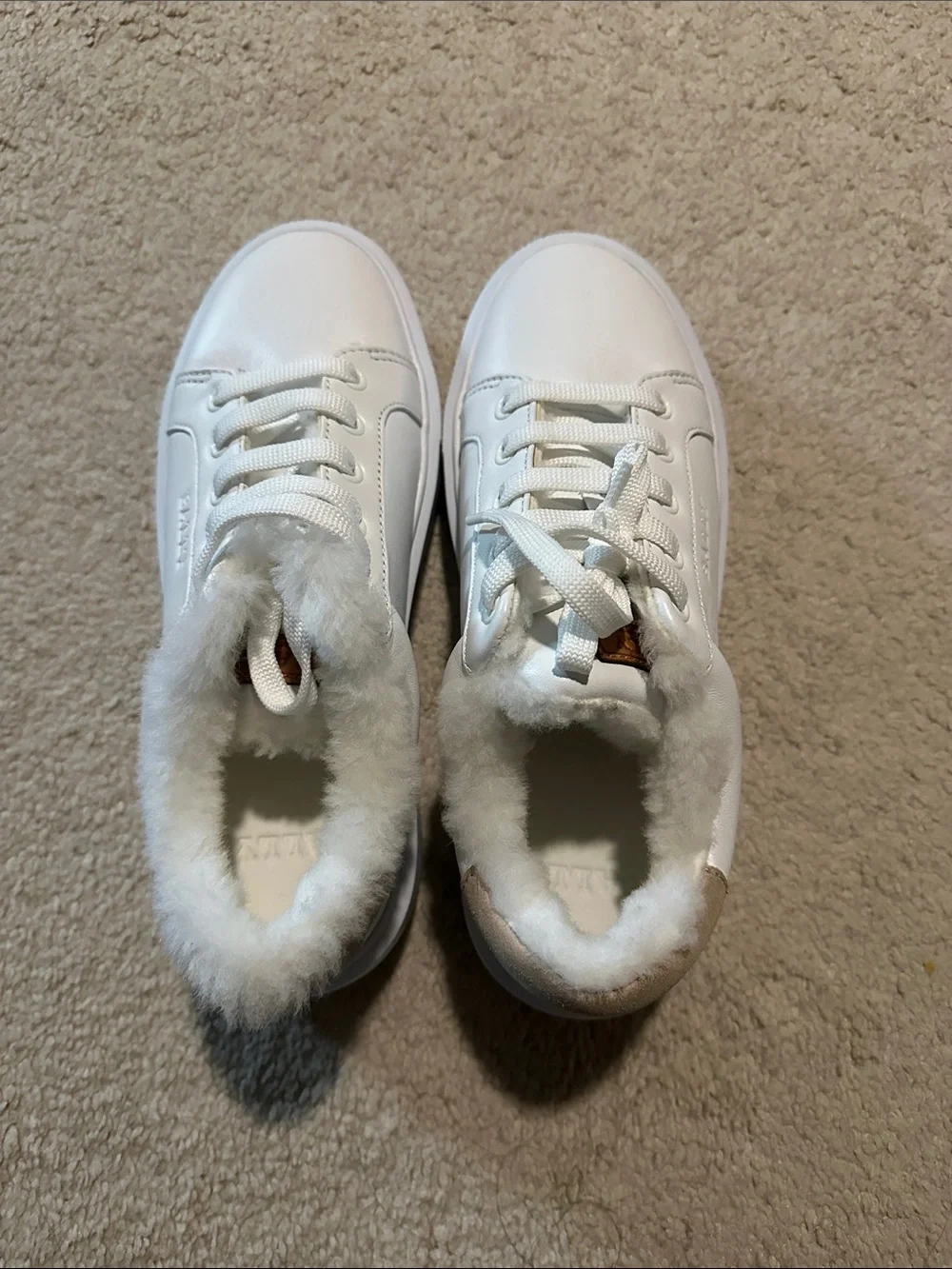 Bally White Fur-Trim Leather Winter Sneakers